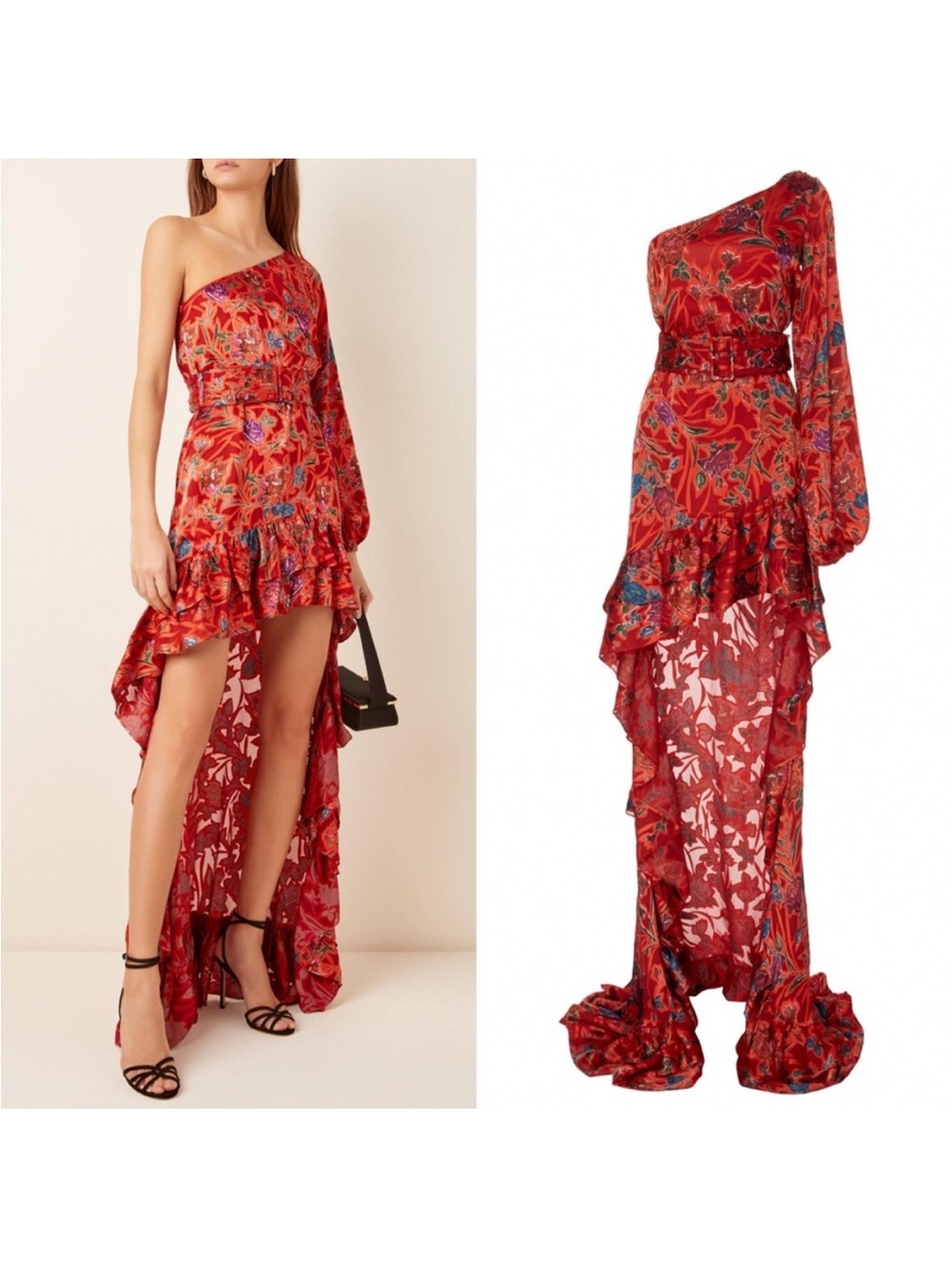 Alexis Marseille One Shoulder Ruffle High Low Dress